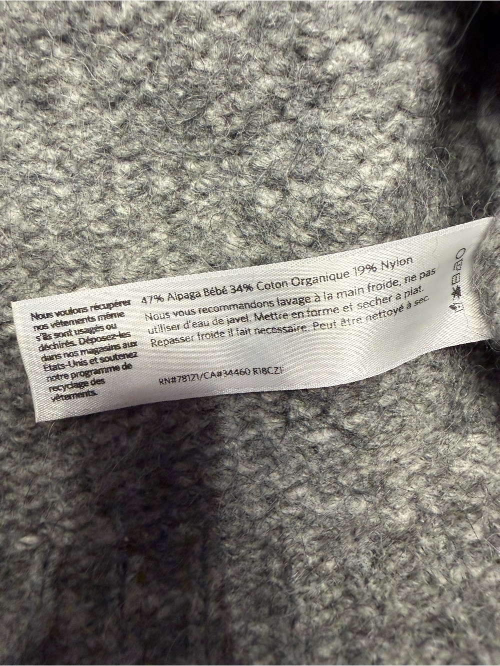 Eileen Fisher Alpaca Blend Cozy Gray Shawl-Collar Cardigan Oversized Sweater - Picture 6 of 10